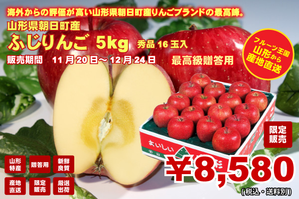 朝日町産 ふじりんご 5kg 秀品16玉入 8,580円(税込・送料別)